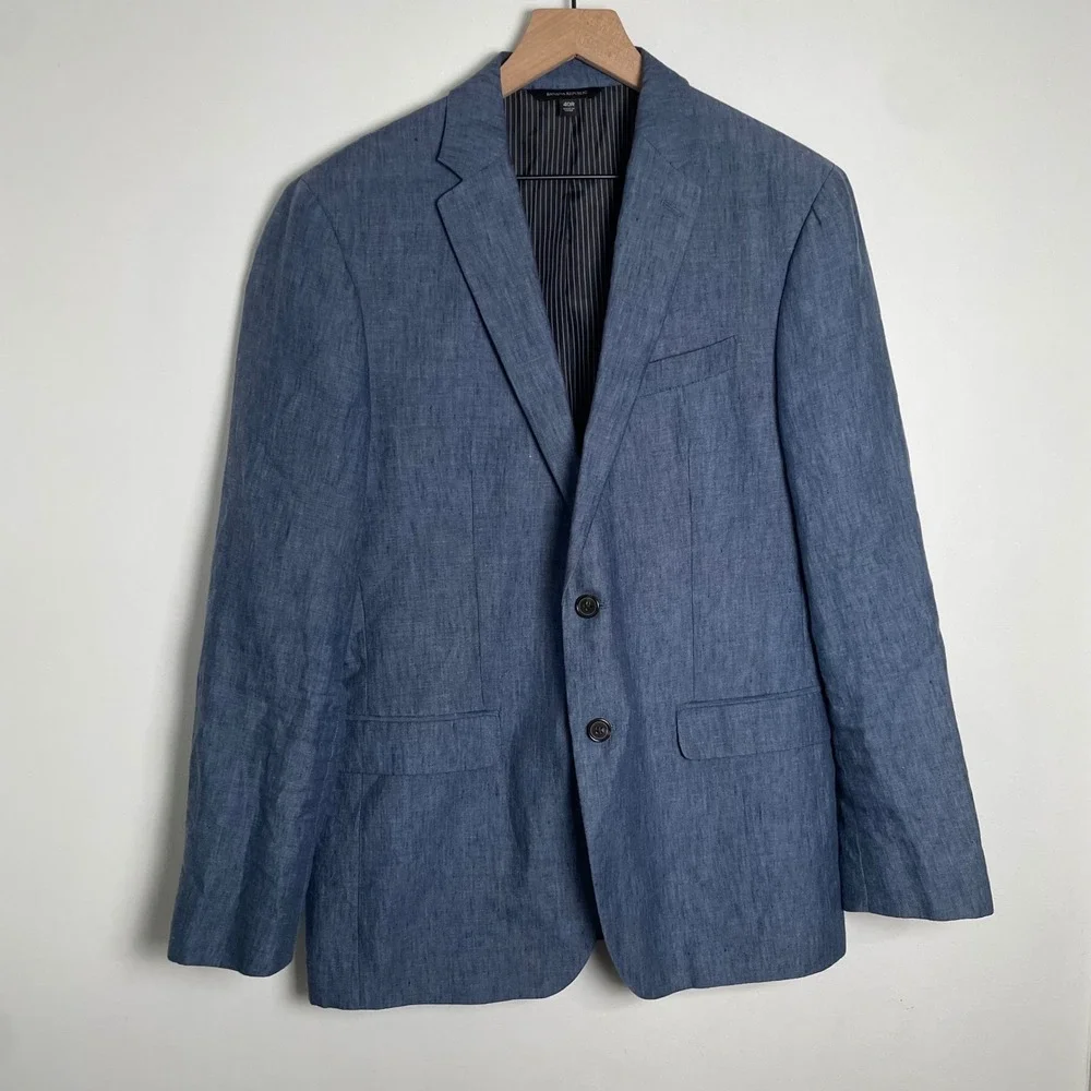Banana Republic Sport Coat Men 40 Blue Linen Slim Fit Blazer Quiet Luxury Preppy